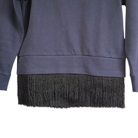 J.Crew Navy Sweatshirt with Black Fringe Hem Sz XS - Picture 10 of 10